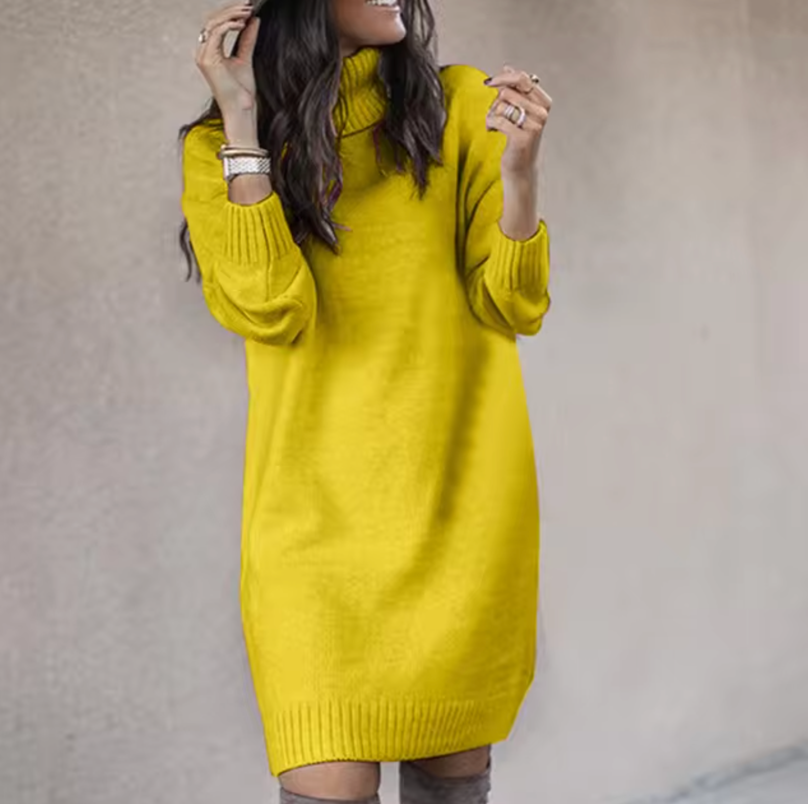 Dames Casual Gebreide Jurk Met Lange Mouwen 3