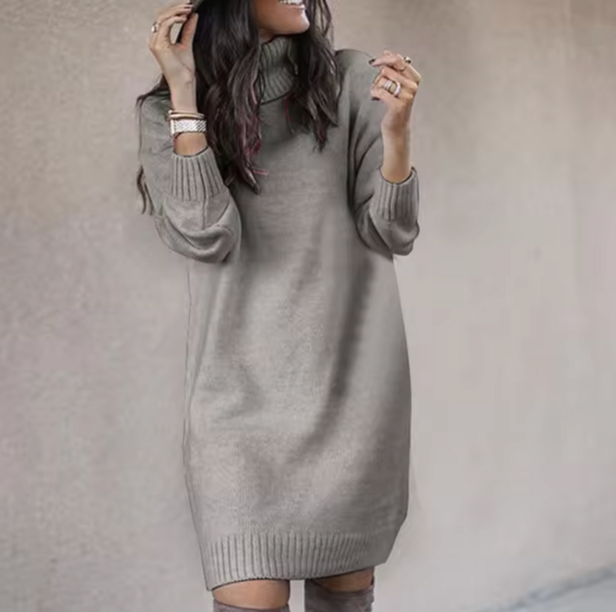 Dames Casual Gebreide Jurk Met Lange Mouwen 4