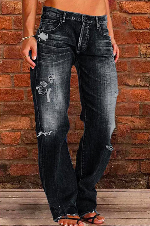 Dames Casual Gescheurde Jeans met Eén Knoop en Zakken 3