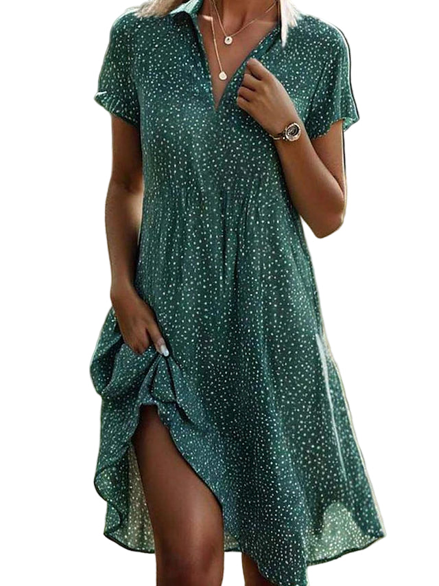 Dames Casual Jurk Met Bloemenprint en Revers 0