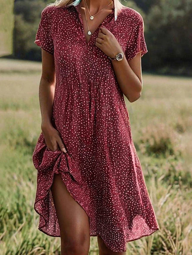 Dames Casual Jurk Met Bloemenprint en Revers 1