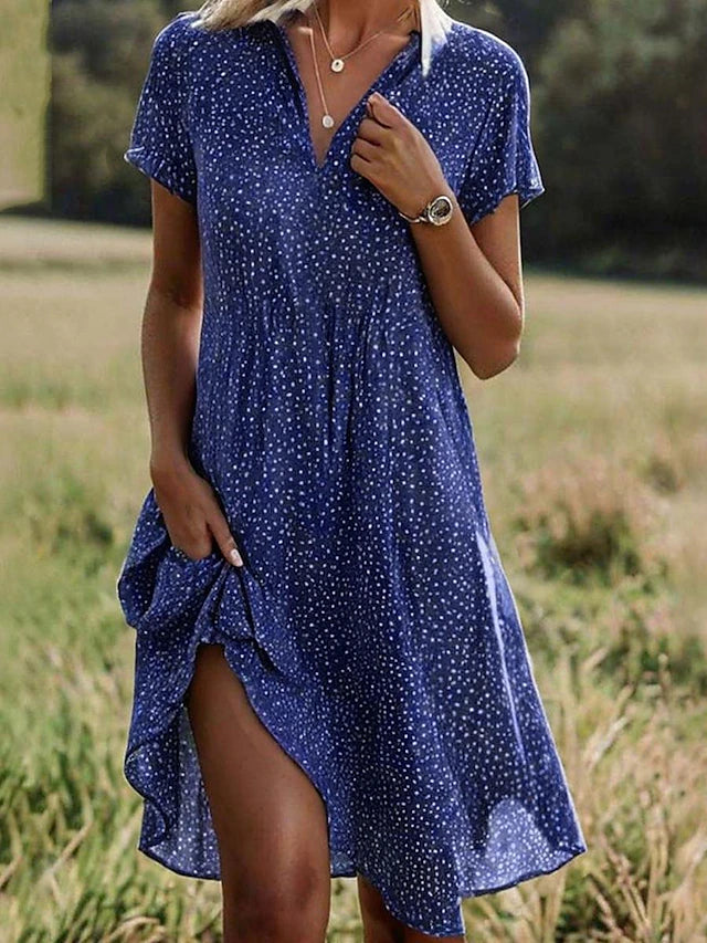 Dames Casual Jurk Met Bloemenprint en Revers 2