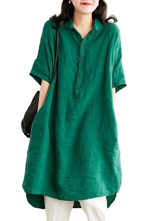 Dames Casual Linnen Shirtjurk in Jade Groen 0