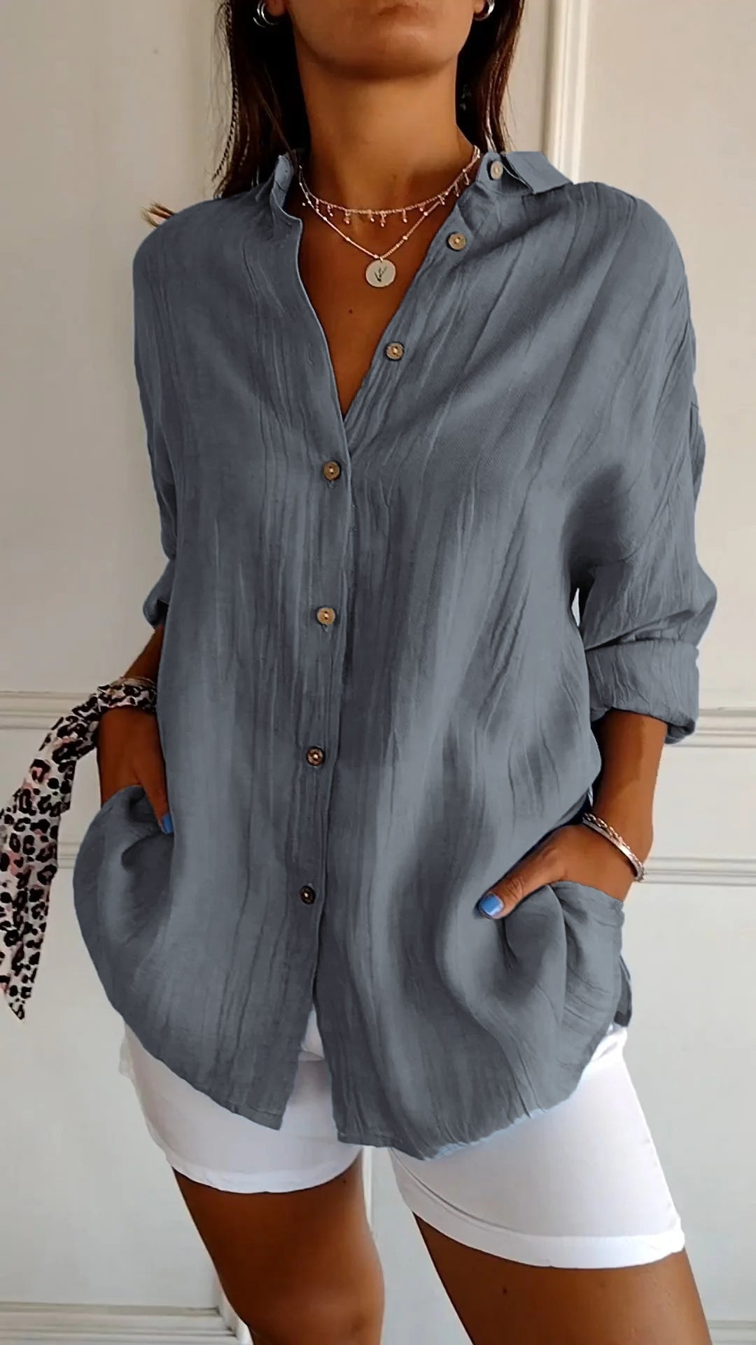Dames Casual Overhemd Met Knoopsluiting en Losse Pasvorm 11