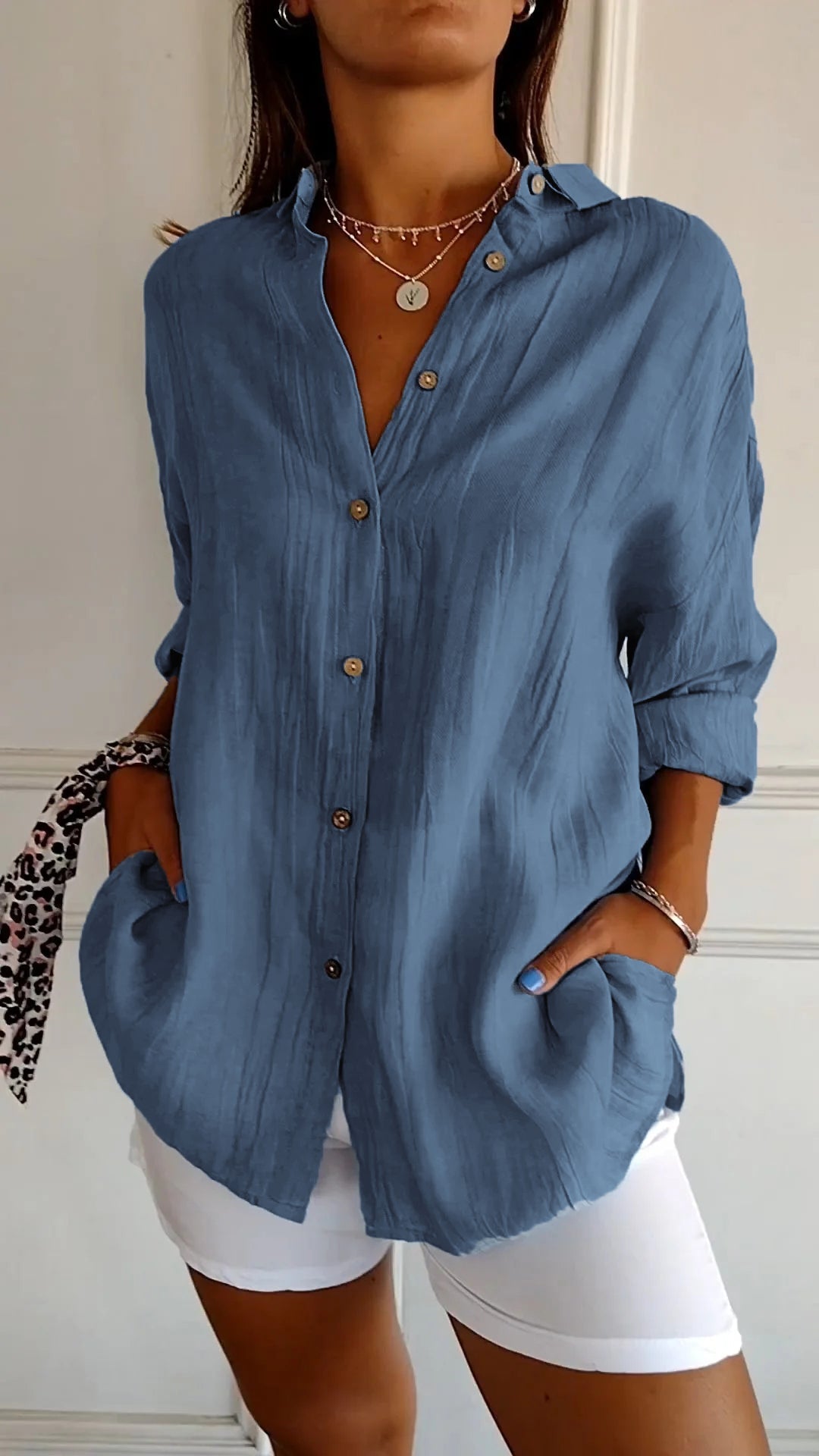 Dames Casual Overhemd Met Knoopsluiting en Losse Pasvorm 6