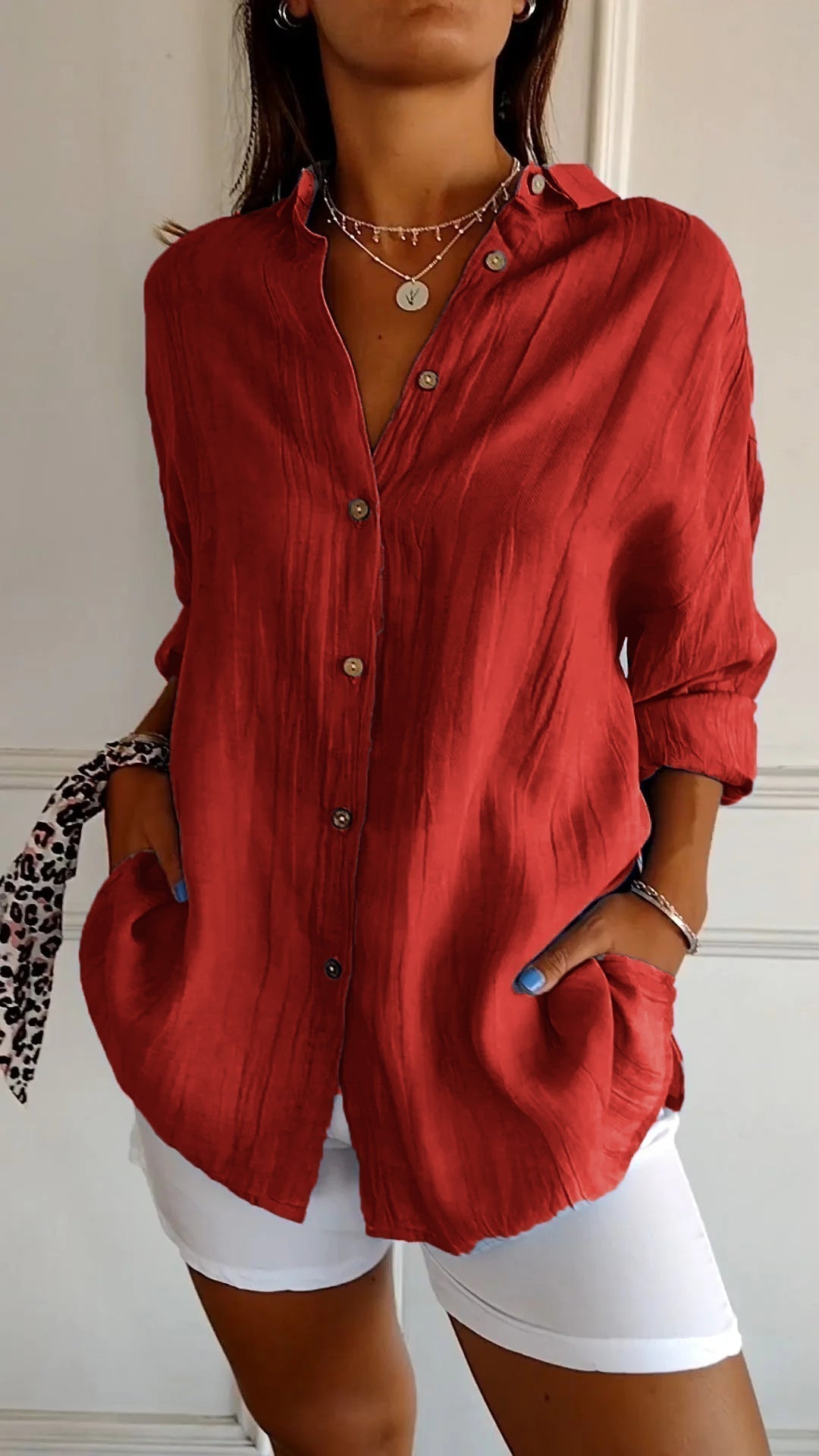 Dames Casual Overhemd Met Knoopsluiting en Losse Pasvorm 8