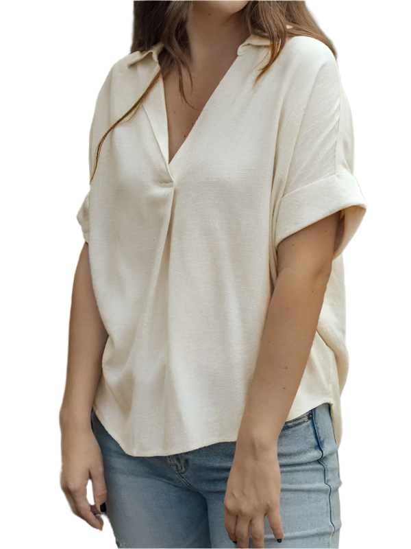 Dames Casual Shirt van Katoen en Linnen in Effen Kleur 0