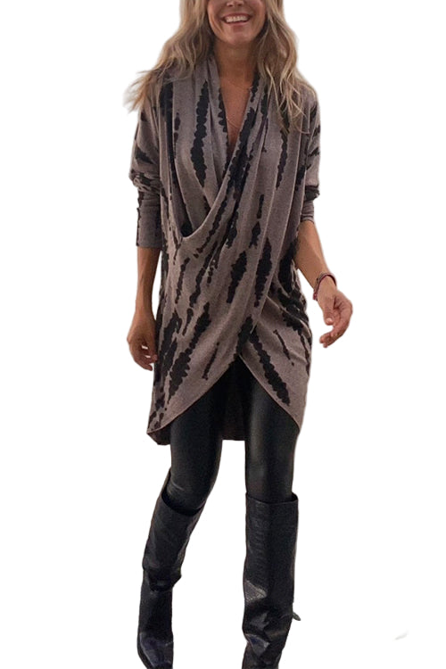 Dames Casual Tie-Dye Top met Gekruiste Voorkant en Lange Mouwen 0