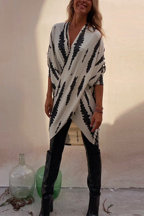 Dames Casual Tie-Dye Top met Gekruiste Voorkant en Lange Mouwen 2