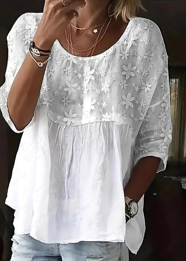 Dames Casual Top met O-hals en Bloemenprint 2