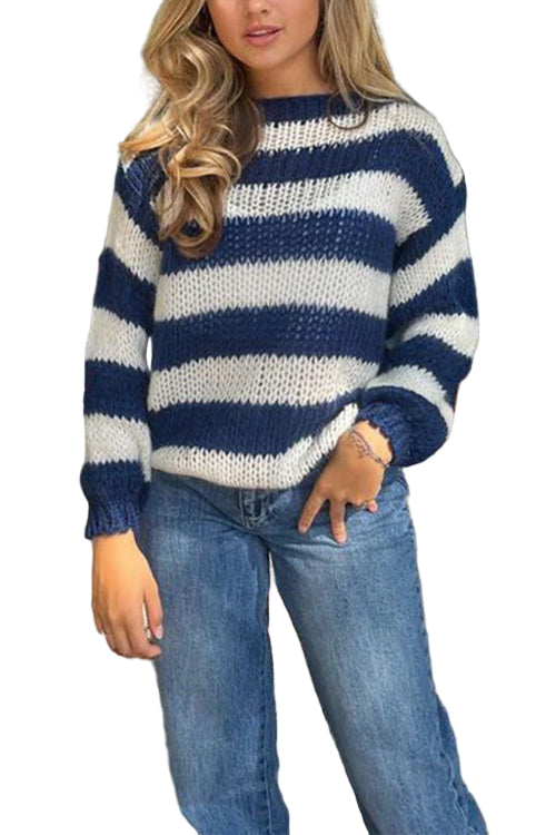 Dames Casual Trui met Verlaagde Schouders en Strepen 0