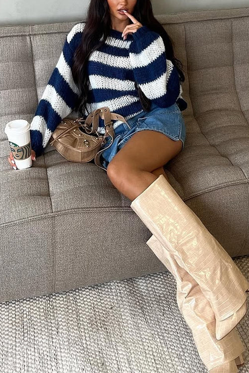 Dames Casual Trui met Verlaagde Schouders en Strepen 2