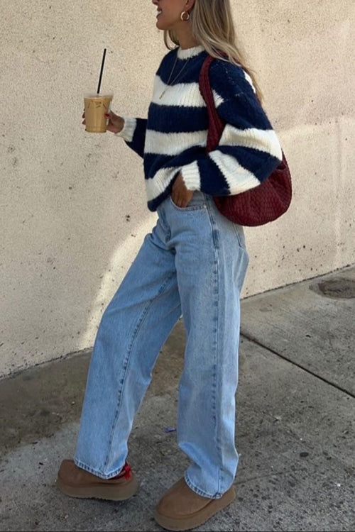 Dames Casual Trui met Verlaagde Schouders en Strepen 5