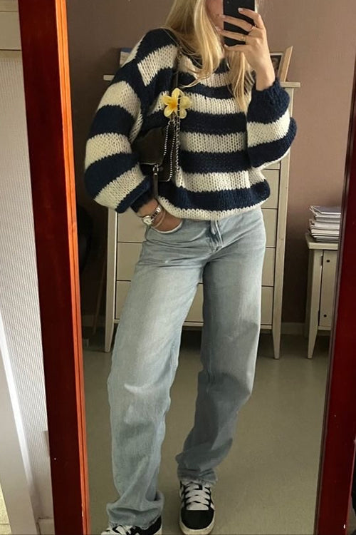 Dames Casual Trui met Verlaagde Schouders en Strepen 6