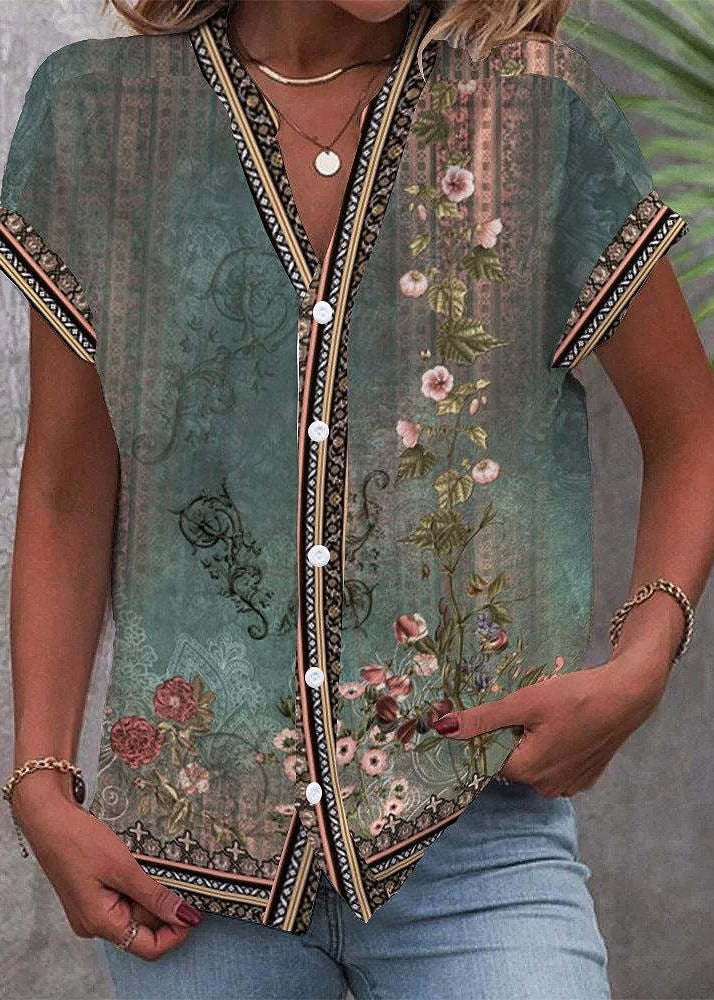 Dames Chiffon Overhemdtop met V-hals en Print 2