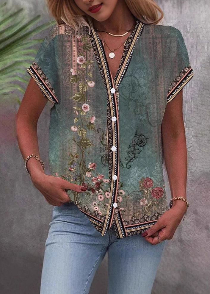 Dames Chiffon Overhemdtop met V-hals en Print 4