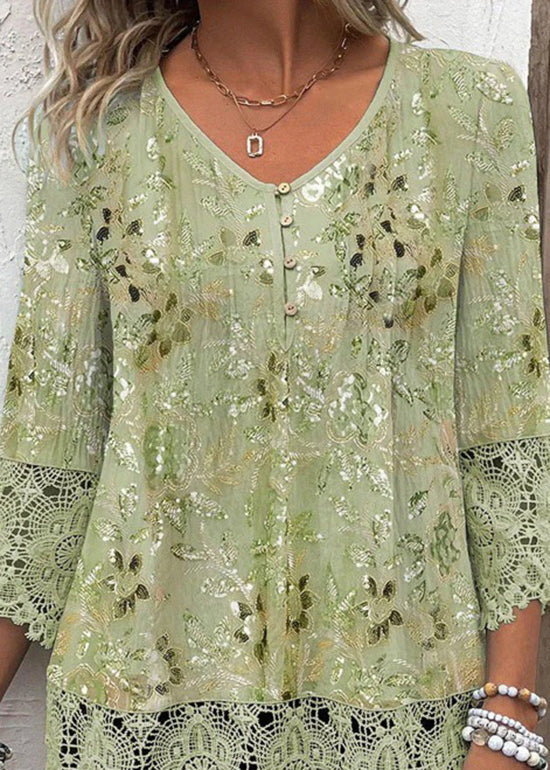 Dames Chiffon Shirt Top met V-hals en Print 1