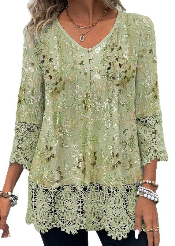 Dames Chiffon Shirt Top met V-hals en Print 4