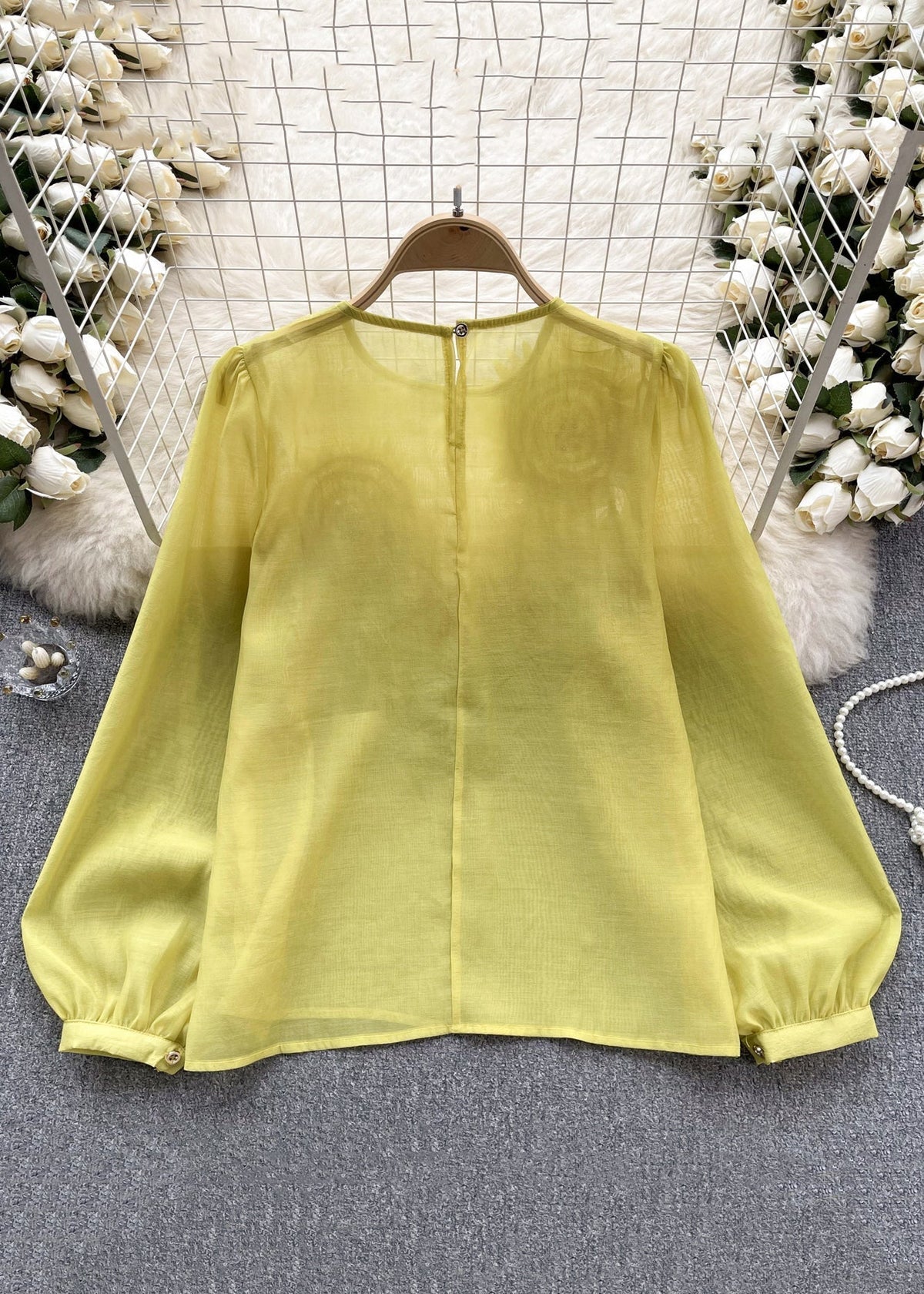 Dames Chiffon Shirt met O-hals en Lange Mouwen 4