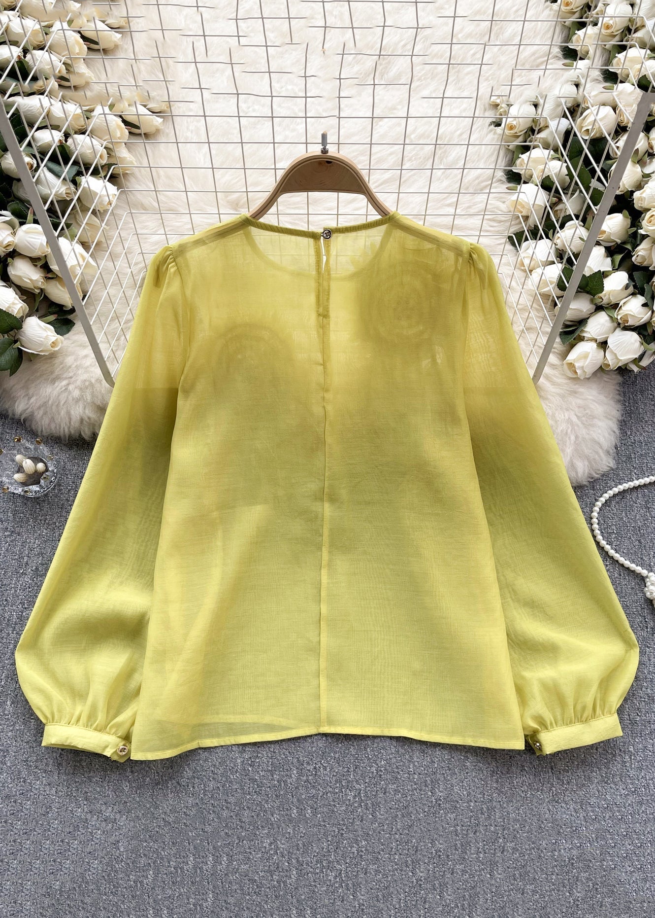Dames Chiffon Shirt met O-hals en Lange Mouwen 4