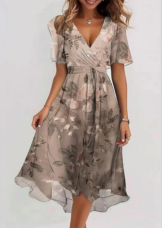 Dames Chiffon Vakantiejurk met V-hals 2