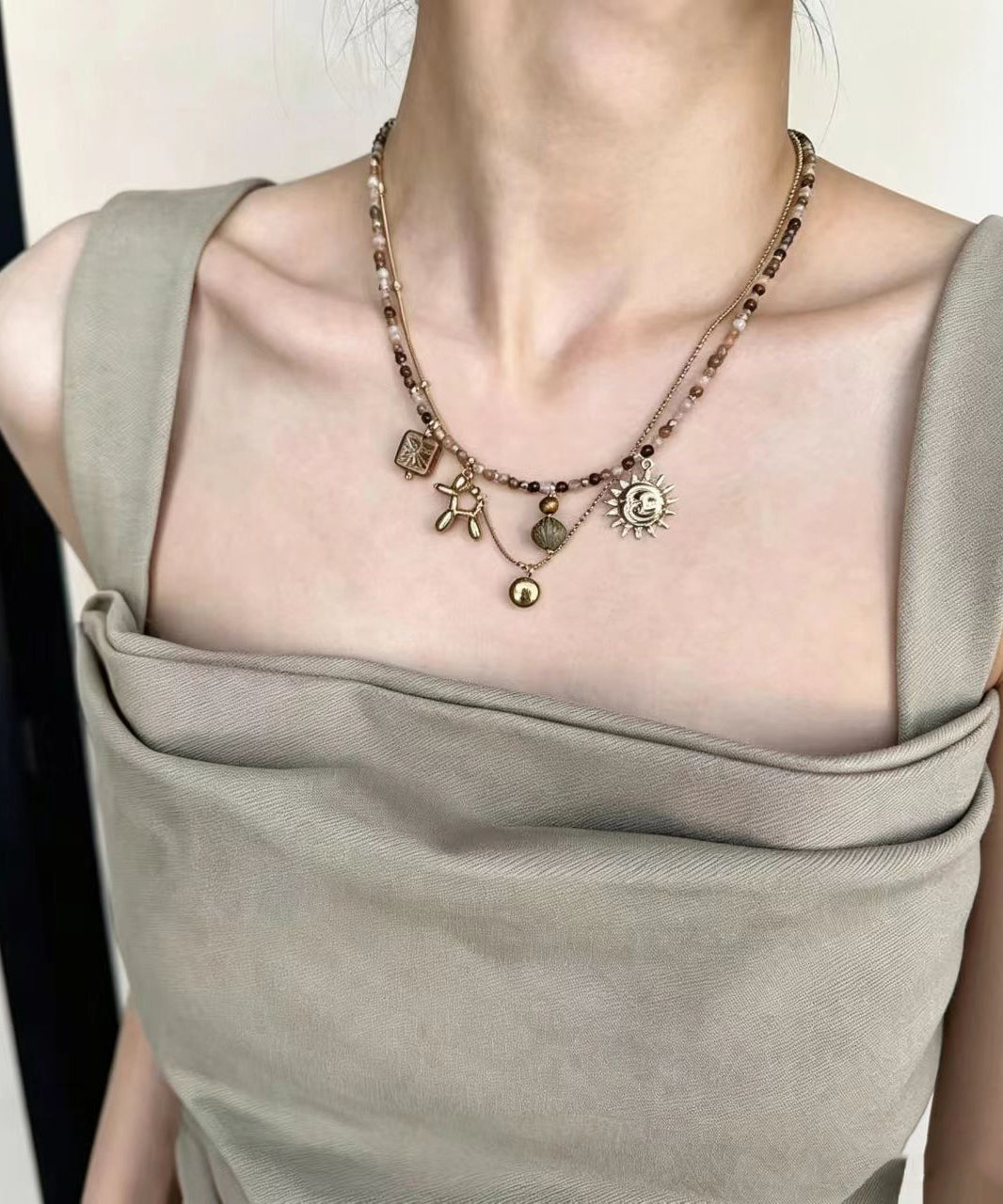 Dames Choker Set met Glazen Kralen en Hanger 0