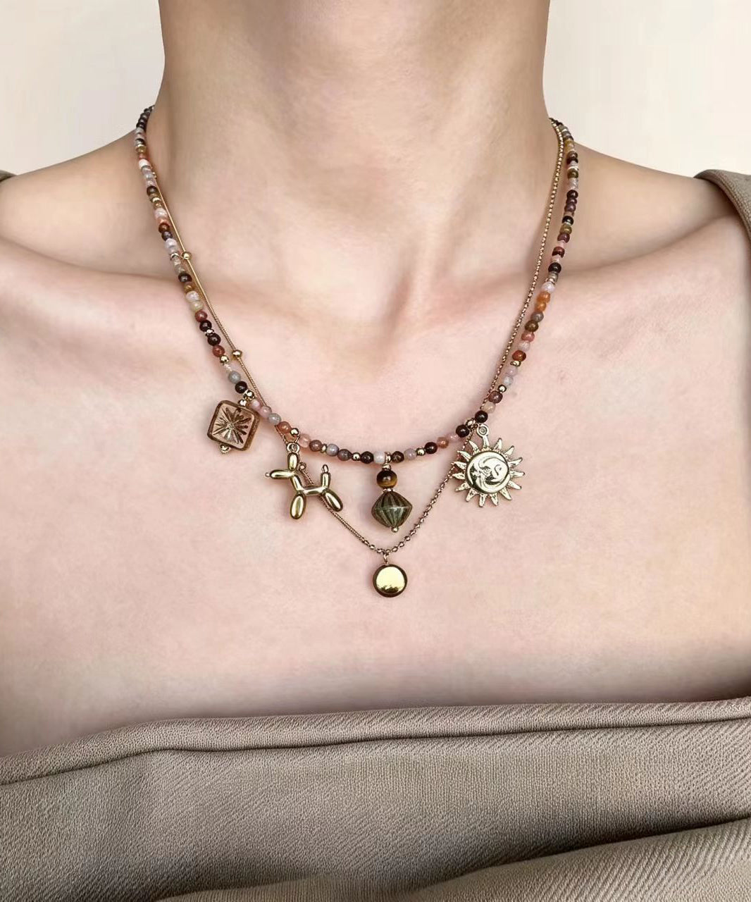 Dames Choker Set met Glazen Kralen en Hanger 2