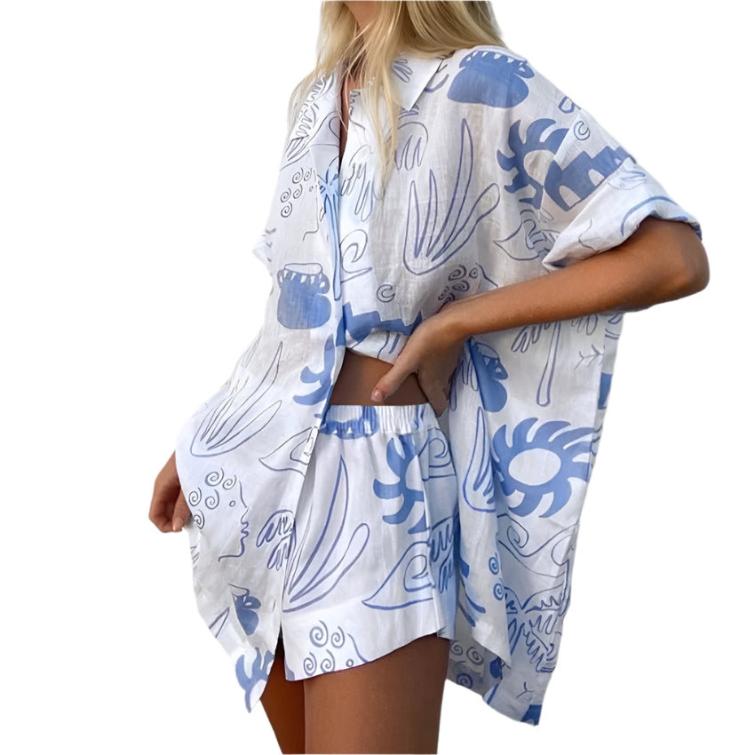 Dames Co Ord Set Oversized Hemd en Shorts Luchtige Stof 0