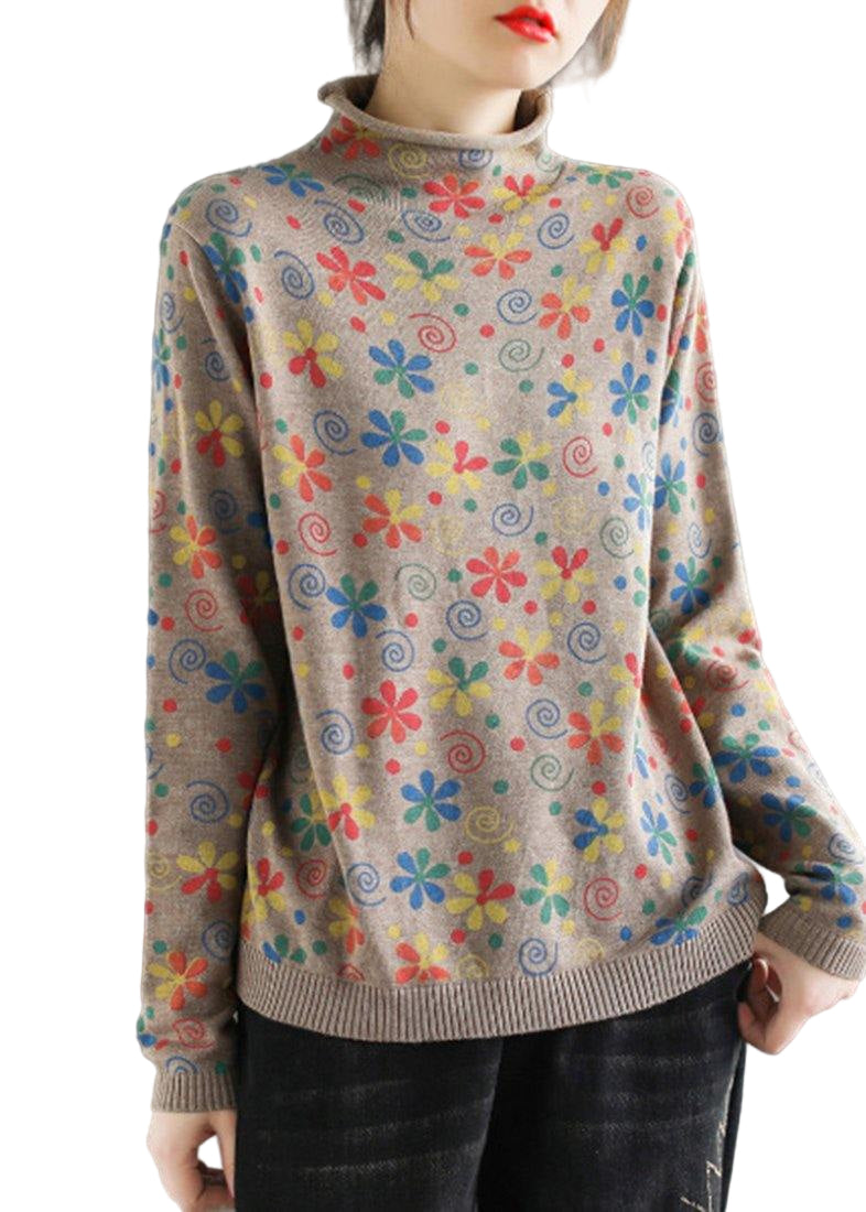 Dames Coltrui Met Kaki Print Trendy Hoog Hals Design 0