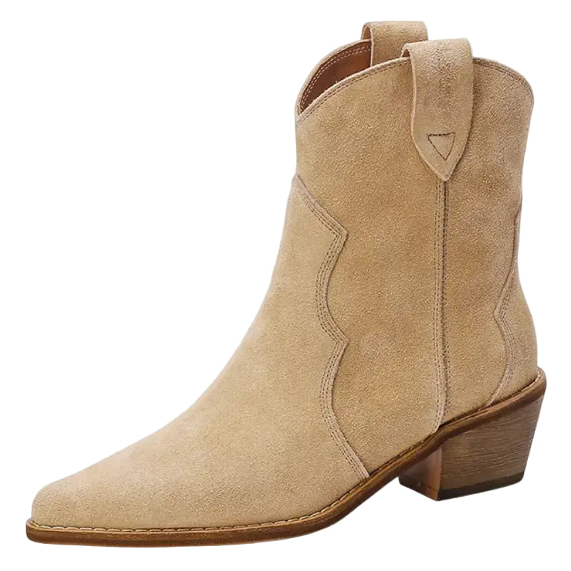 Dames Cowboylaarzen Beige Suède Traditionele Westernstijl met Rubberen Zool 0