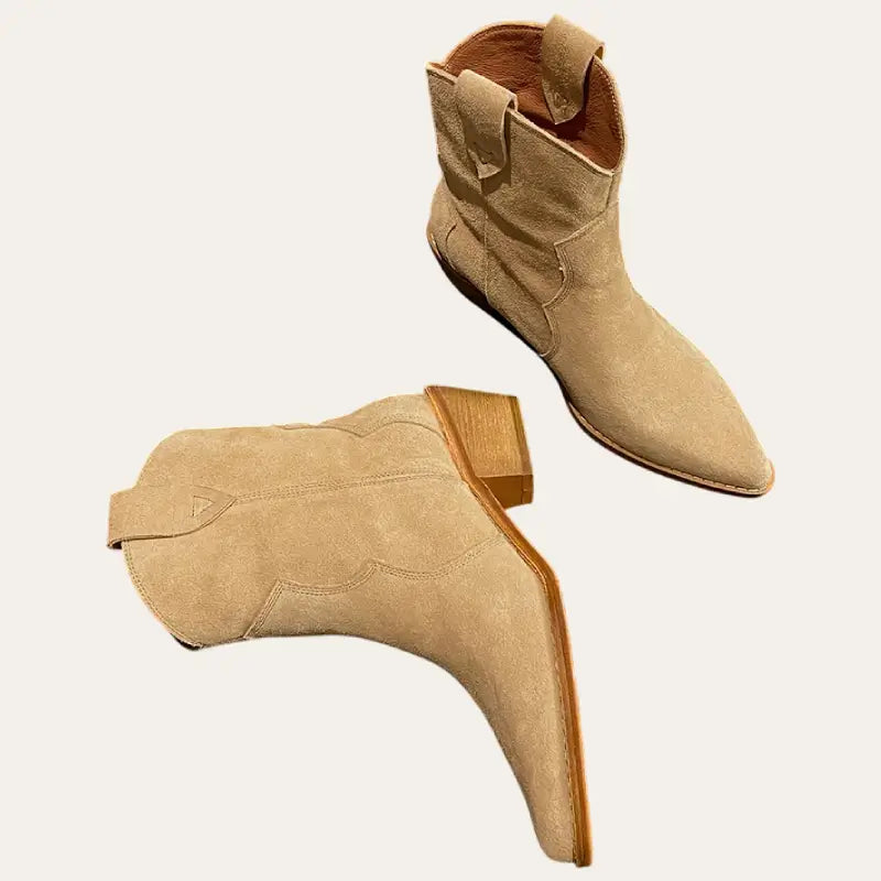 Dames Cowboylaarzen Beige Suède Traditionele Westernstijl met Rubberen Zool 1