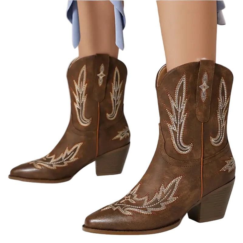 Dames Cowboylaarzen Korte Westernstijl Imitatieleer met Pluchen Voering 2