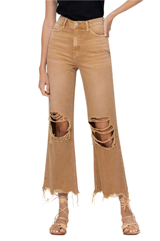 Dames Crop Flare Jeans Vintage 90's Goud 0