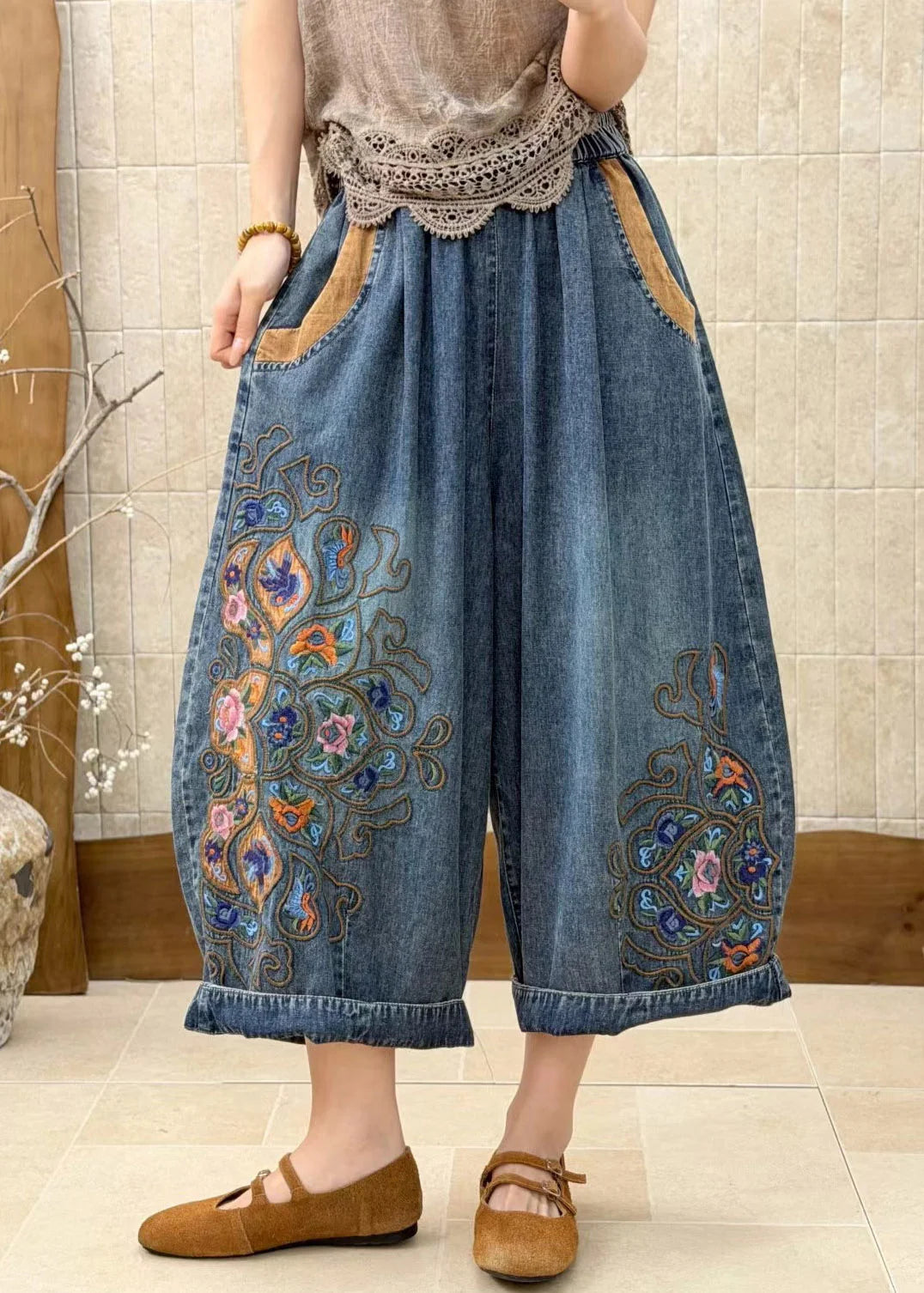 Dames Crop Jeans Plus Size Met Borduursels 1