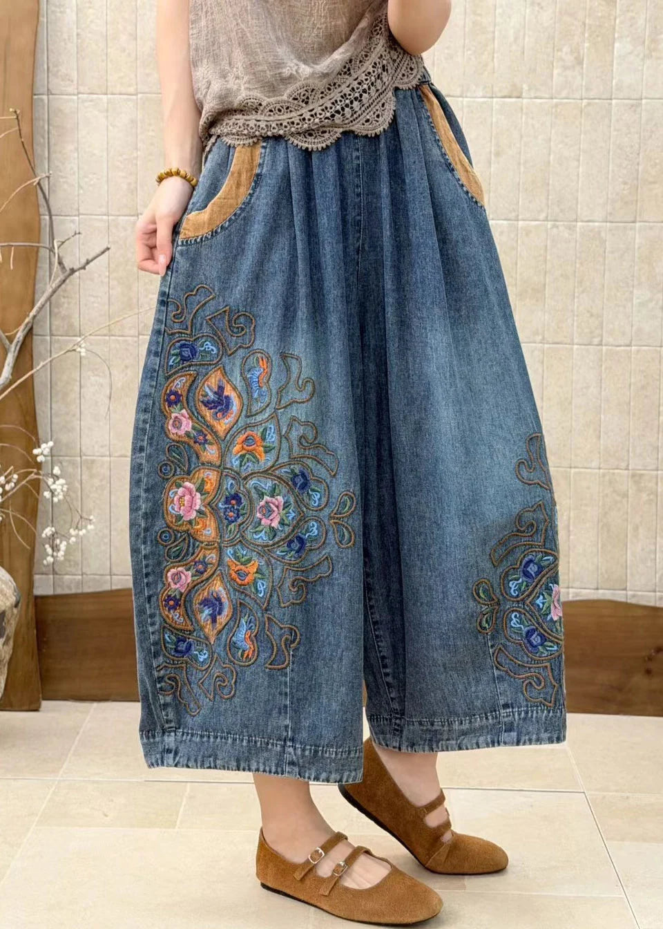 Dames Crop Jeans Plus Size Met Borduursels 3