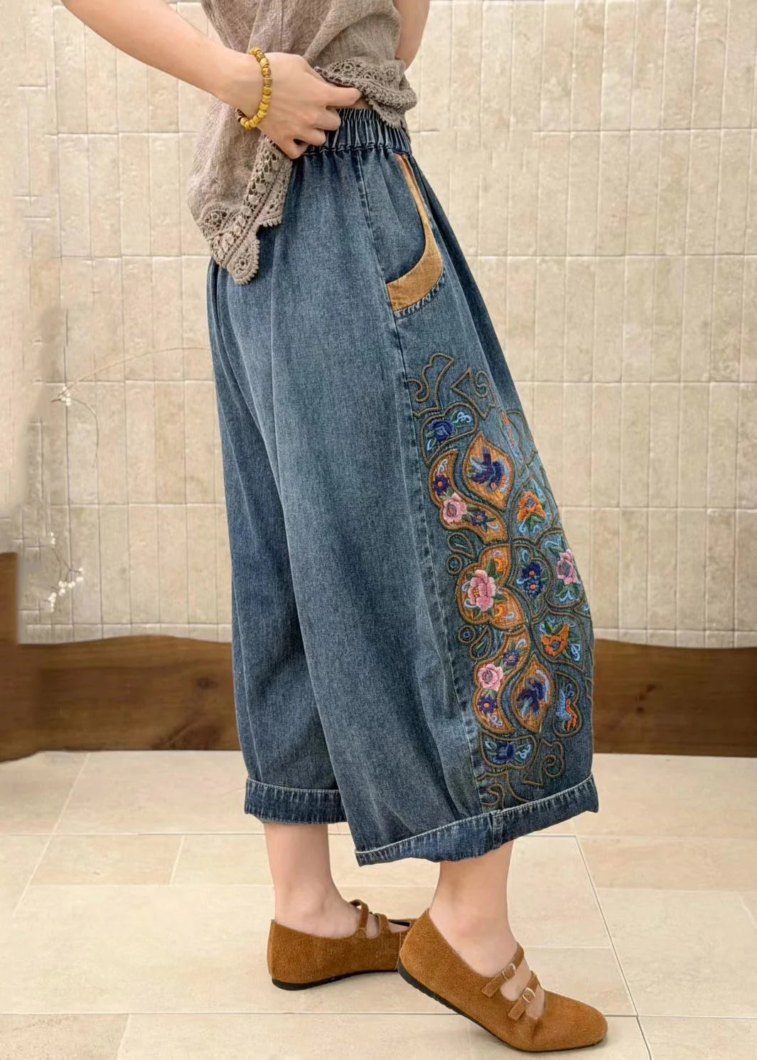 Dames Crop Jeans Plus Size Met Borduursels 4