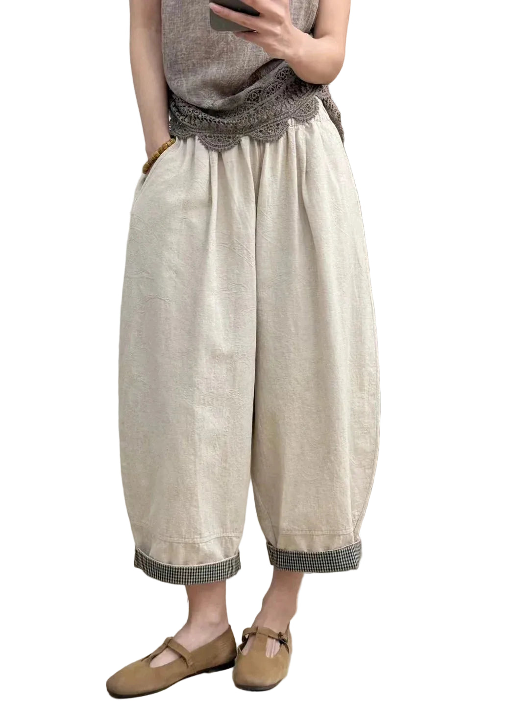 Dames Cropped Broek Casual Met Patchwork 0