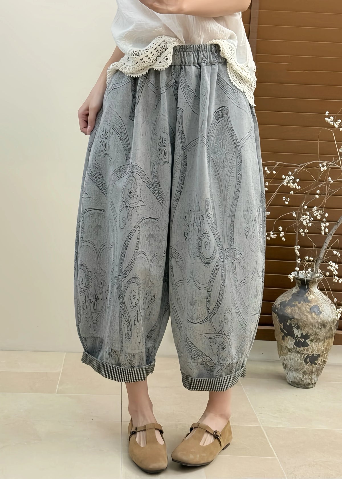 Dames Cropped Broek Casual Met Patchwork 1