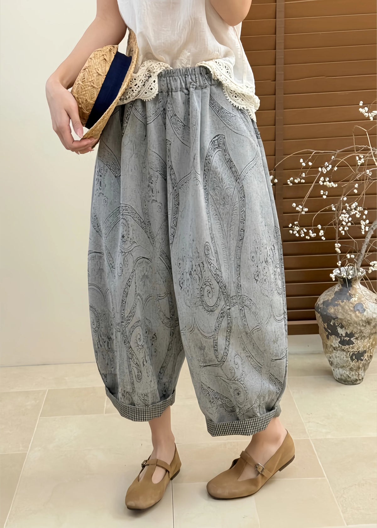 Dames Cropped Broek Casual Met Patchwork 3