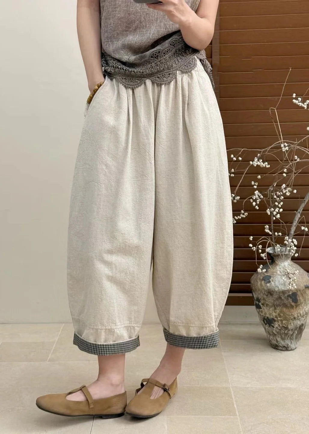 Dames Cropped Broek Casual Met Patchwork 4