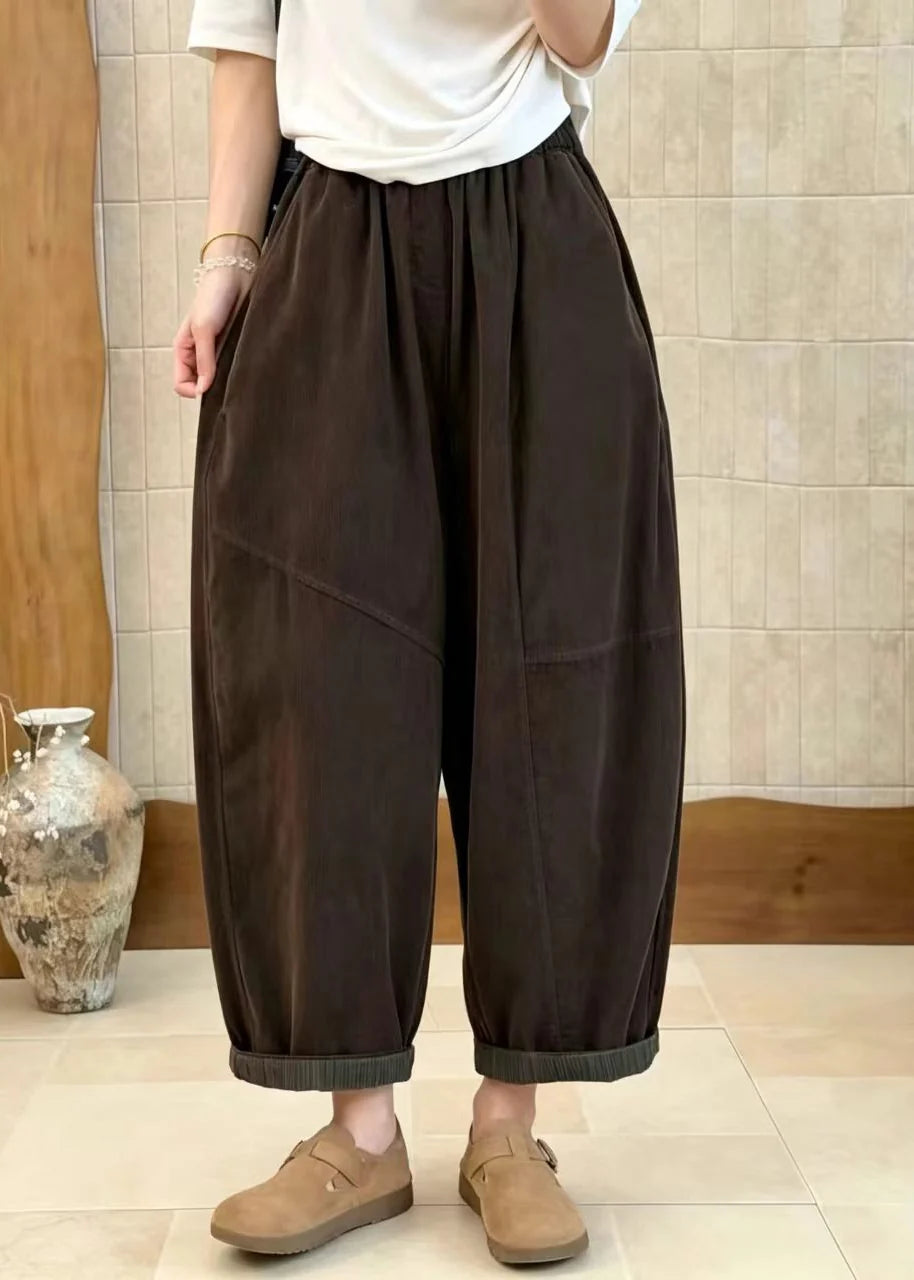 Dames Cropped Broek Corduroy Met Elastische Tailleband 1