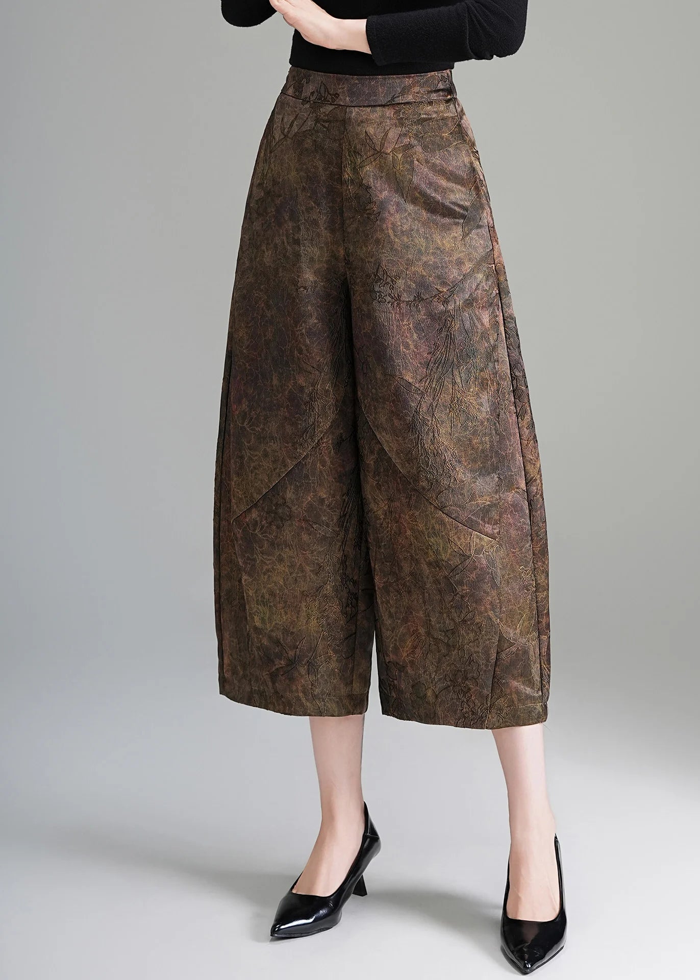 Dames Cropped Broek Hoge Taille Wijde Pijpen Vintage Stijl 3