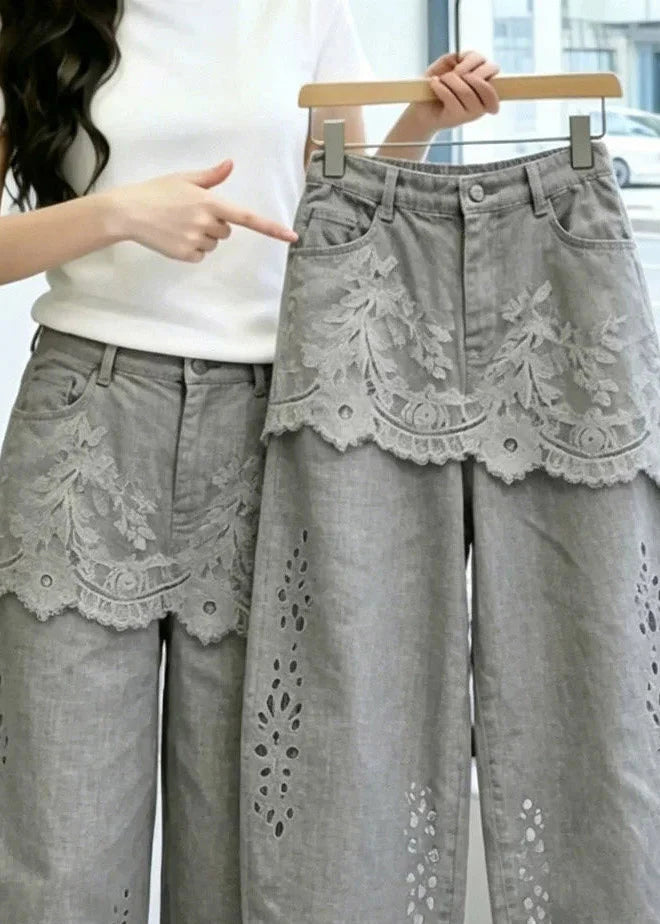 Dames Cropped Broek Patchwork Met Open Details 1