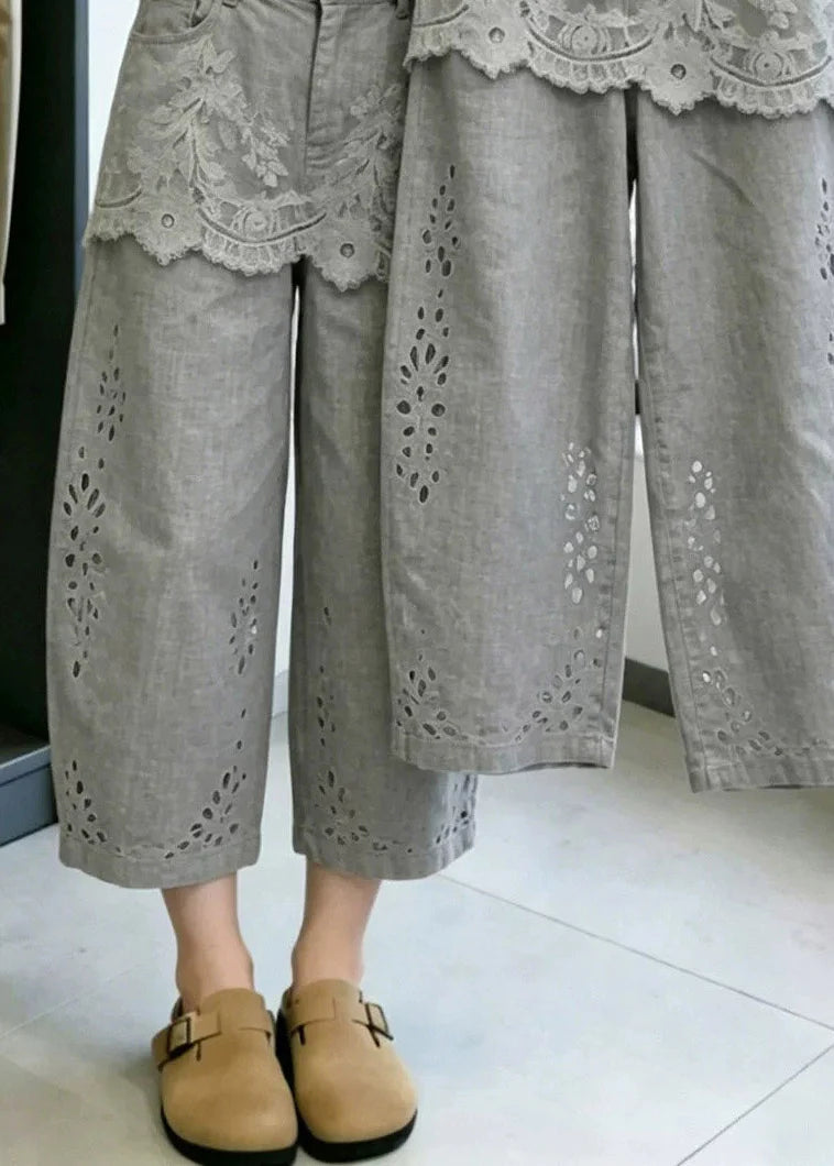 Dames Cropped Broek Patchwork Met Open Details 3
