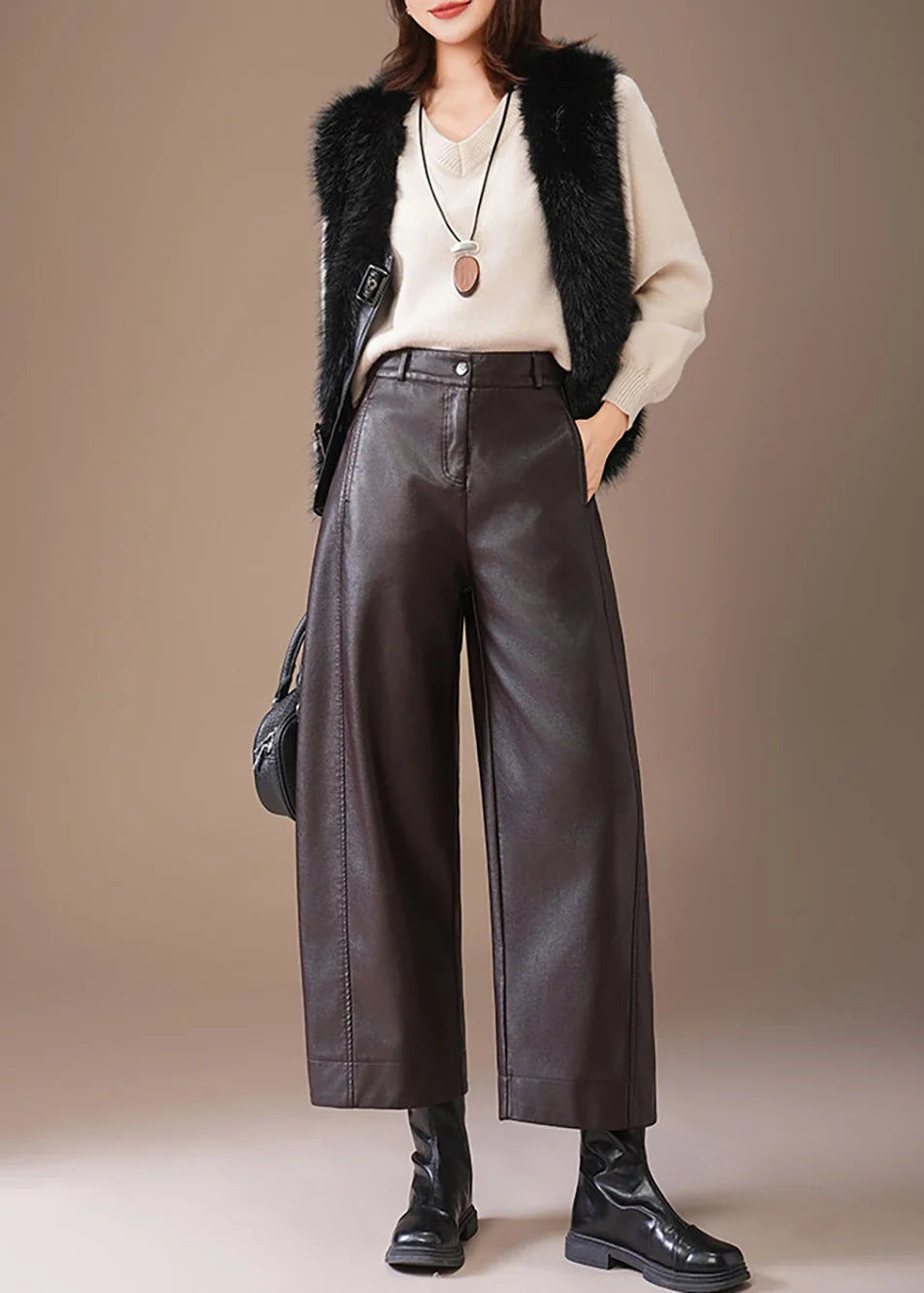 Dames Cropped Broek Rechte Pijpen Hoge Taille 2