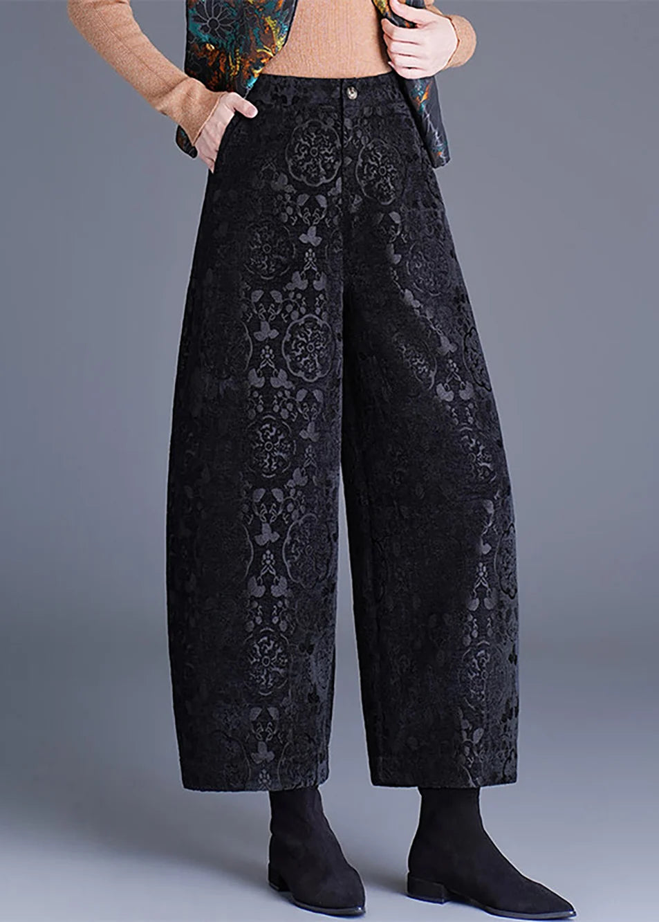 Dames Cropped Broek Wijde Pijpen Hoge Taille 2