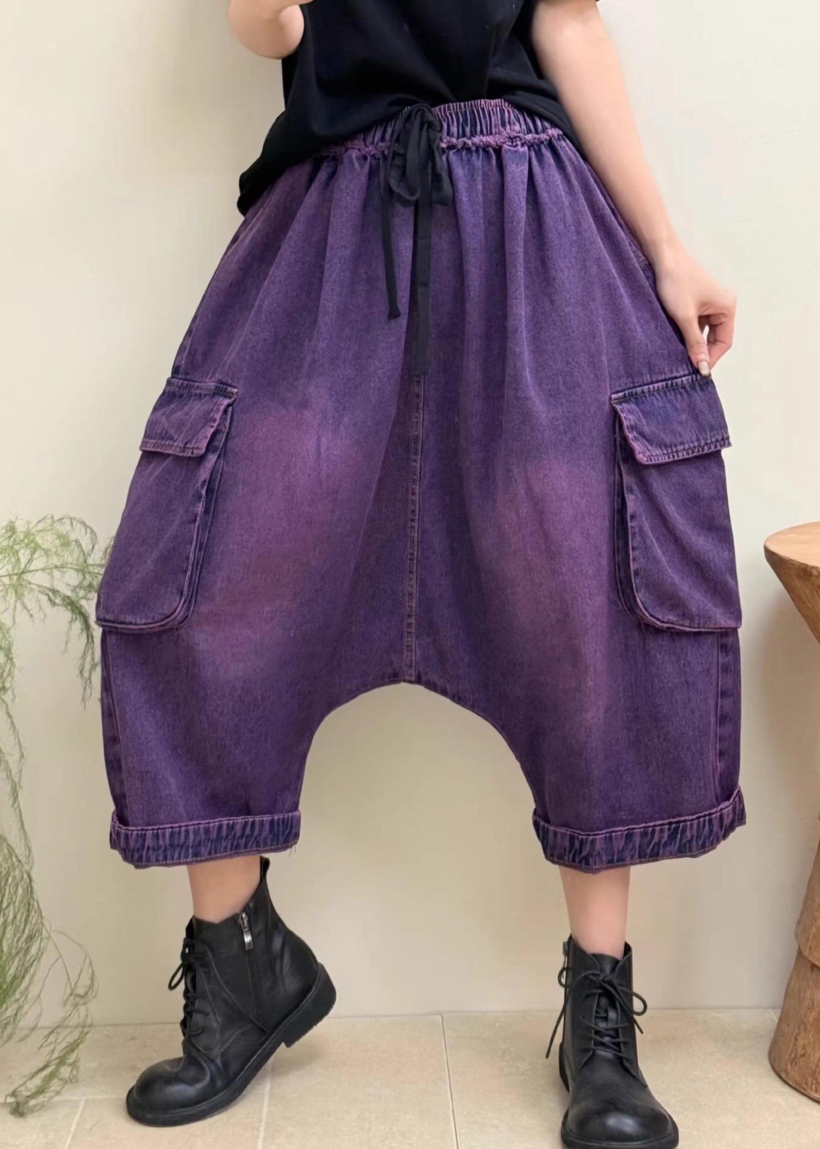 Dames Cropped Denim Broek Patchwork Stijl 1