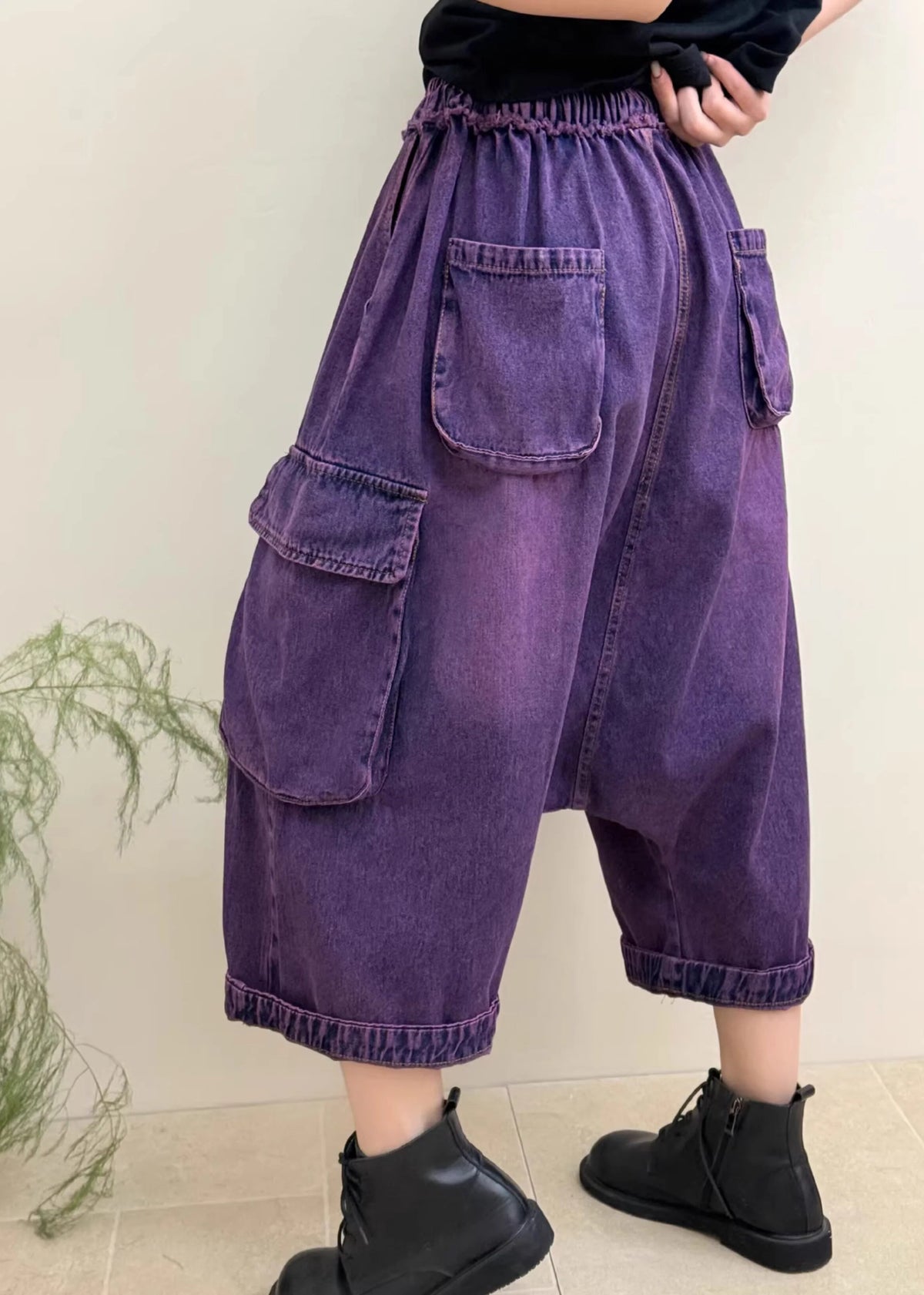 Dames Cropped Denim Broek Patchwork Stijl 3