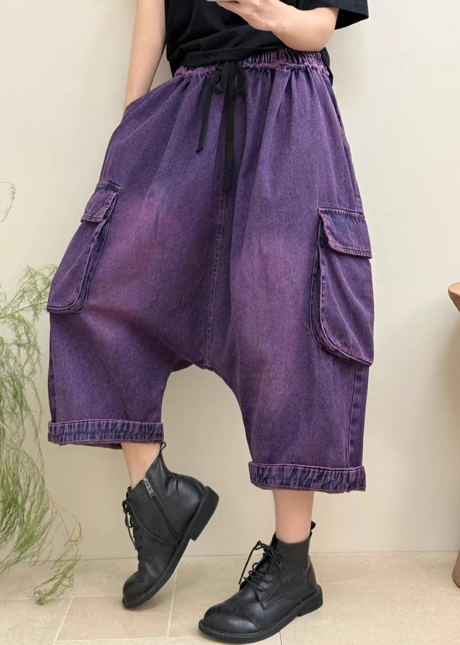 Dames Cropped Denim Broek Patchwork Stijl 4