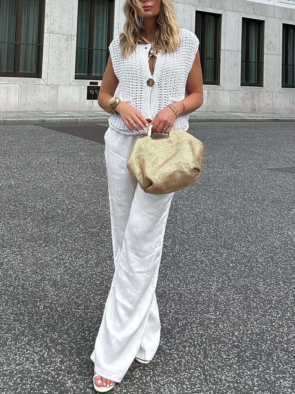 Dames Cropped Gebreid Vest Mouwloos 4